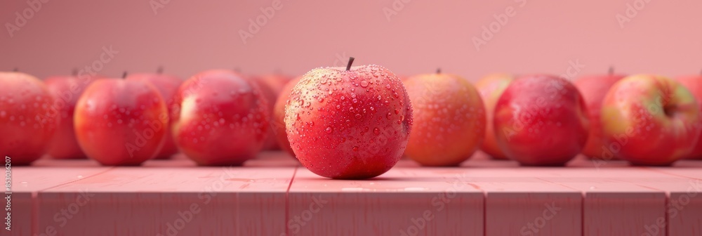 Fototapeta premium Red Apples on Pink Surface