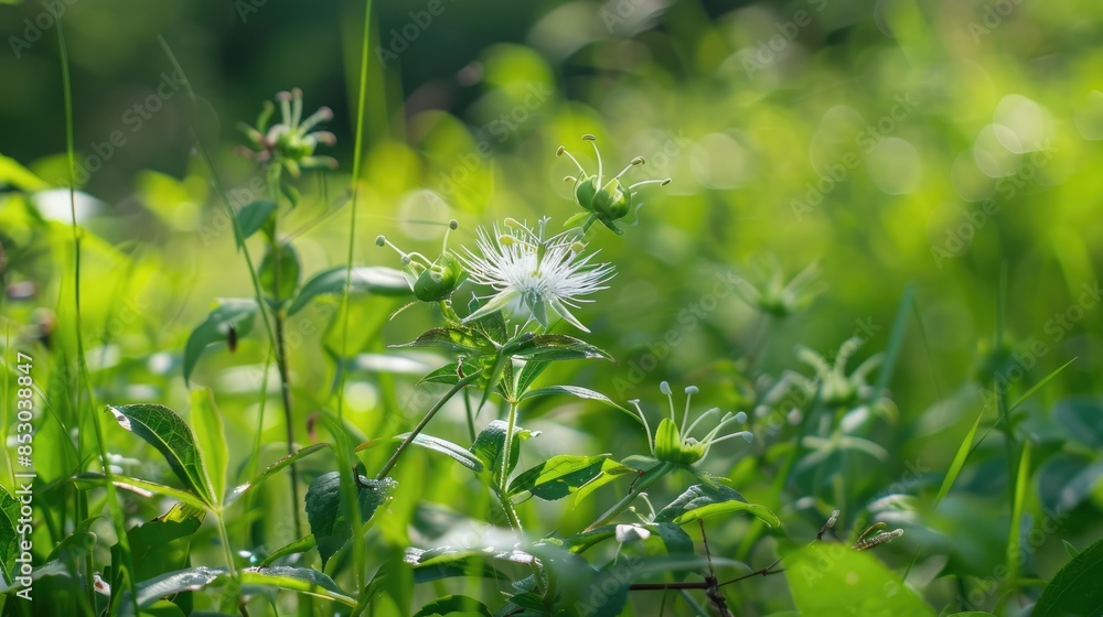 Passiflora foetida plant growing in the dense meadow Passiflora foetida plant growing in the dense meadow