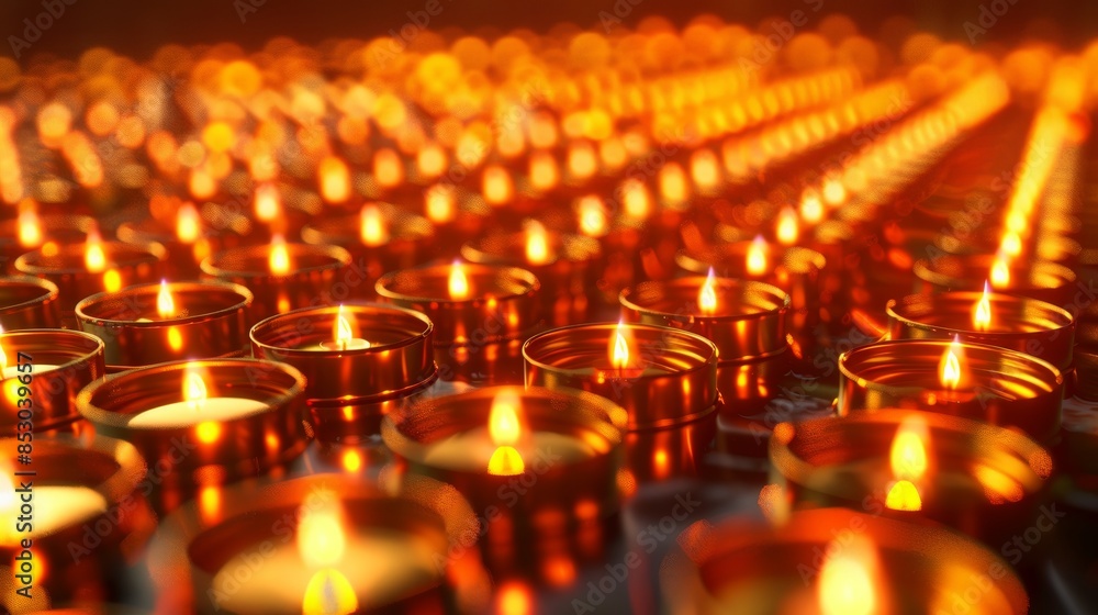 Many candles are lined up in a large row, Happy Thadingyut Many candles are lined up in a large row, Happy Thadingyut