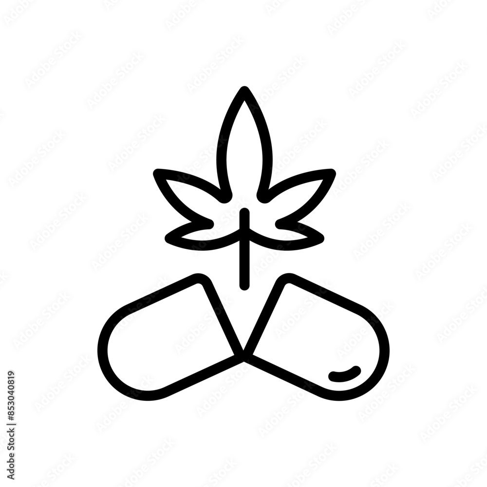 Medical marijuana or CBD weed extract pills, vector symbol. Cannabis capsule line icon. Simple sign isolated on white background. Medical marijuana or CBD weed extract pills, vector symbol. Cannabis capsule line icon. Simple sign isolated on white background.