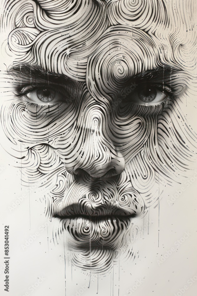 Obraz premium Abstract Portrait Composed of Intertwining Lines