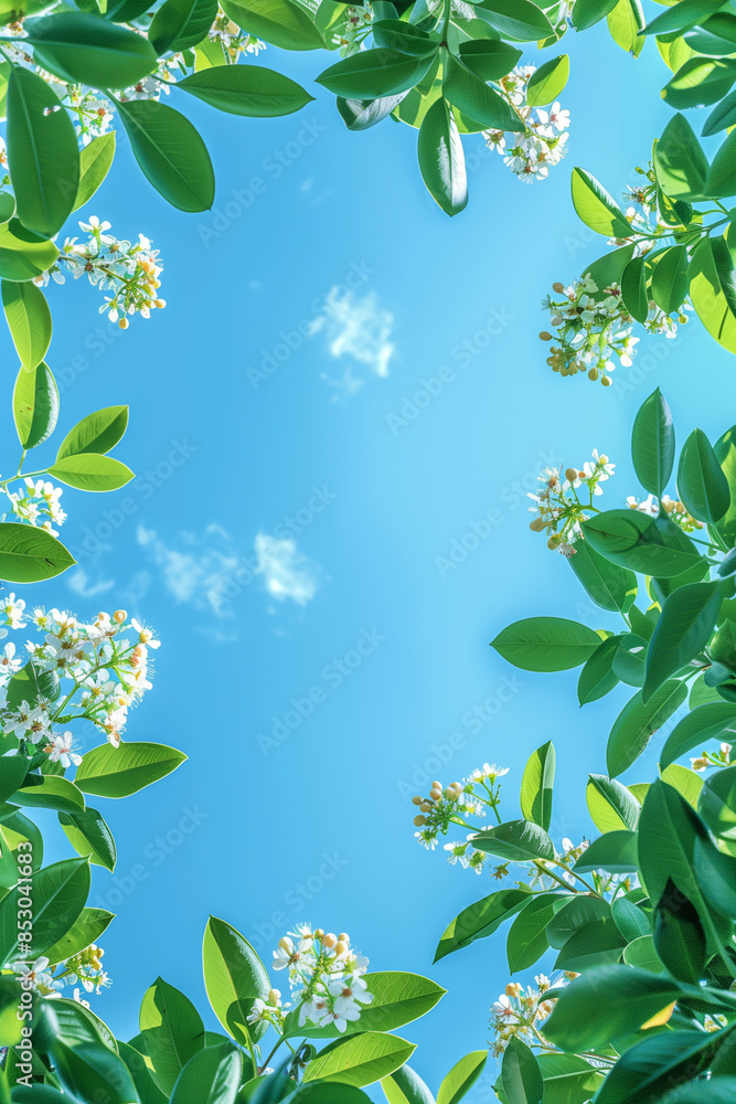Obraz premium Myrtle tree blossoms, spring sky background 