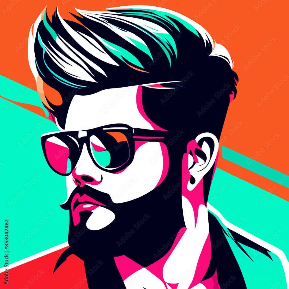 A retro vector illustration of a fashionable man sporting sunglasses and headphones A retro vector illustration of a fashionable man sporting sunglasses and headphones