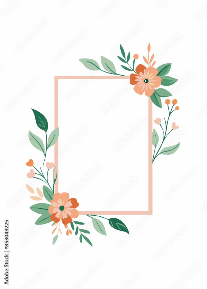 Simple floral square frame with an empty center on a white background. Vector illustration Simple floral square frame with an empty center on a white background. Vector illustration