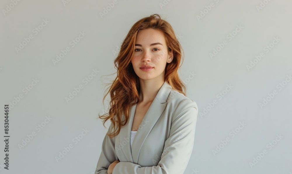 Headshot of a woman in a light gray suit against a plain white background Headshot of a woman in a light gray suit against a plain white background