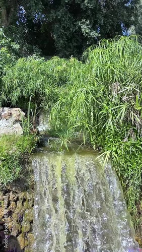 Cascade of artificial waterfalls in a recreation park