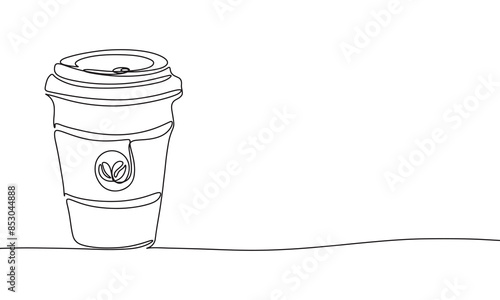 Coffee take away one line continuous. Cup of coffee line art. Hand drawn vector art.
