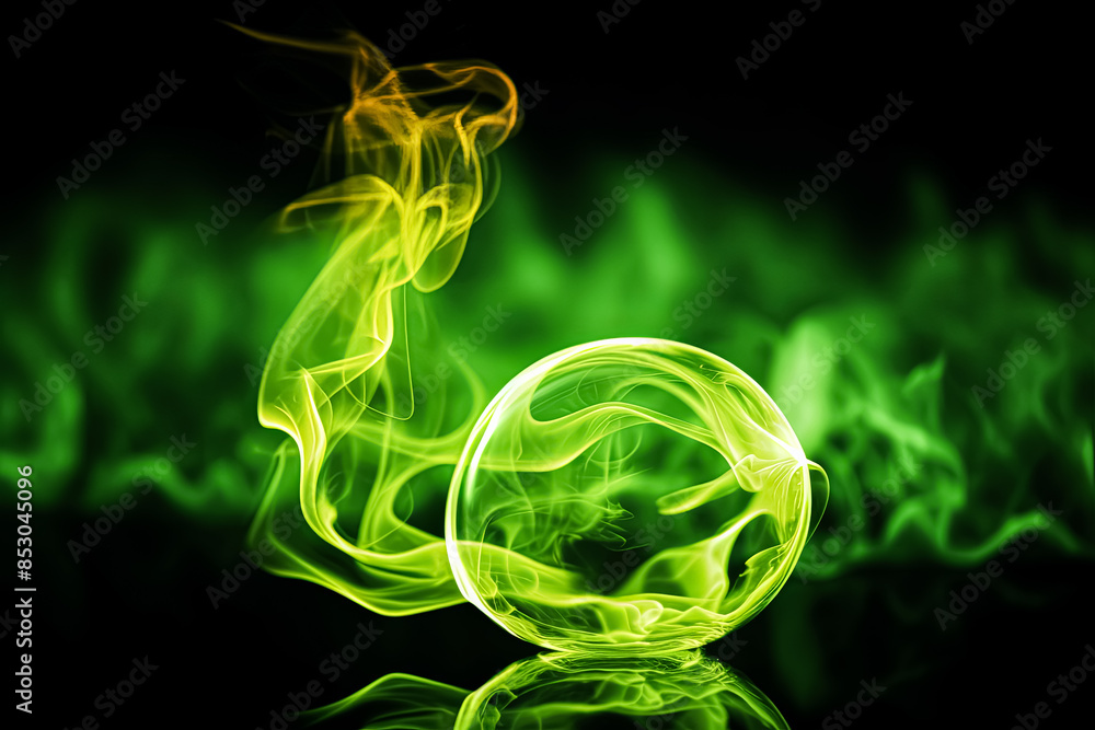 A green glowing object with smoke coming out of it. A green glowing object with smoke coming out of it.