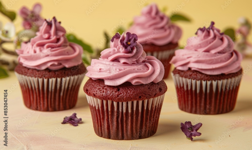 Plum cupcakes on a pastel yellow background Plum cupcakes on a pastel yellow background