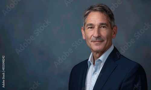 Portrait of a man in a dark suit against a neutral gray backdrop