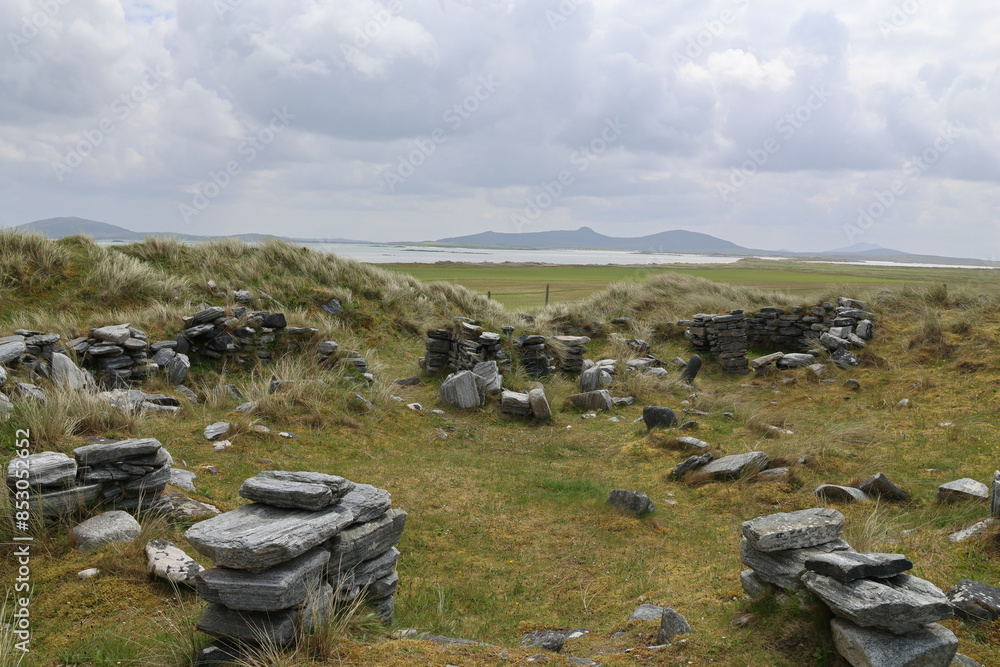 Ruinen der historischen Siedlung, Coileagan-an-Udal, North-Uist, Äußere Hebriden