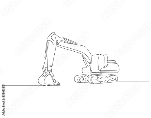 Continuous one line drawing excavator. One line drawing illustration of excavator. Single line of heavy equipment concept. Editable outline.