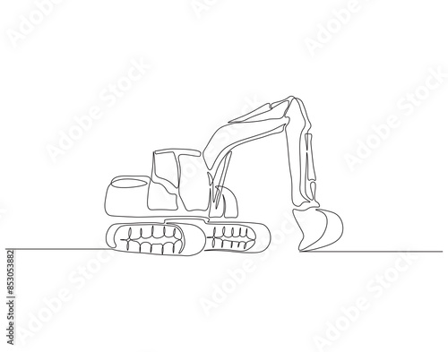 Continuous one line drawing excavator. One line drawing illustration of excavator. Single line of heavy equipment concept. Editable outline.