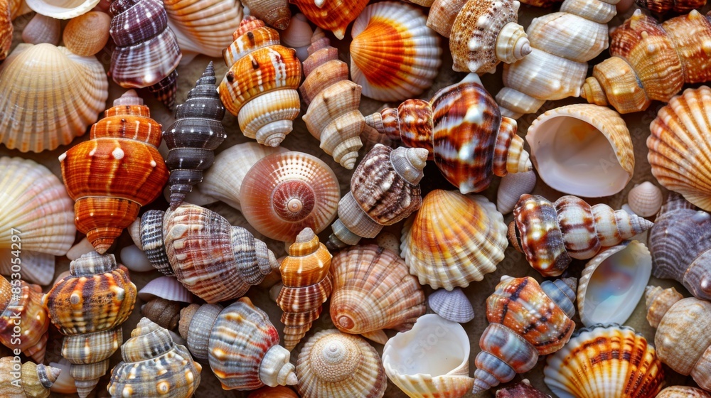Seashells on the Sand: A close-up of a variety of colorful seashells scattered on the sandy beach, capturing the small details and textures of the shore. Seashells on the Sand: A close-up of a variety of colorful seashells scattered on the sandy beach, capturing the small details and textures of the shore.