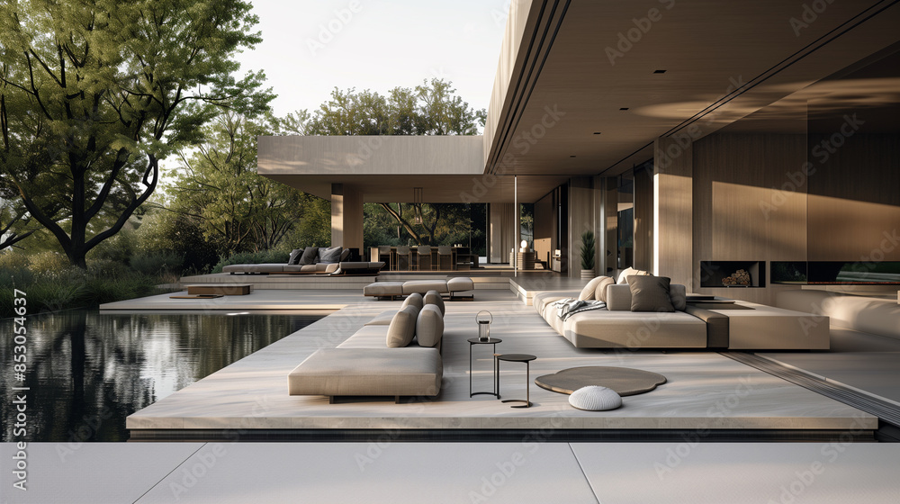 Modern villa with open plan living with swimming pool Modern villa with open plan living with swimming pool
