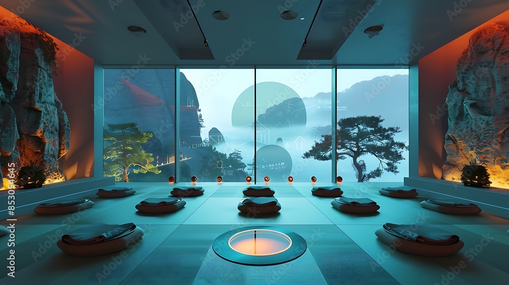 Fototapeta premium high-tech meditation room with adjustable environmental settings that tailor temperature