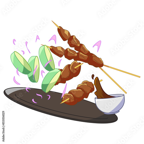 Indonesia’s Street Foods illustration: Sate in flat design
