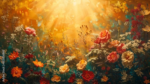 Golden Light Through a Blooming Garden