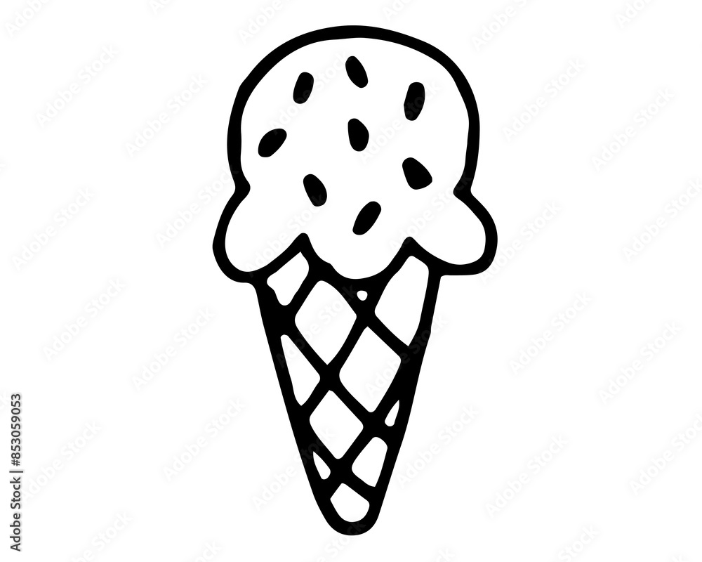 Ice cream cone hand drawn vector icon isolated on white background, summer food doodle style illustration Ice cream cone hand drawn vector icon isolated on white background, summer food doodle style illustration