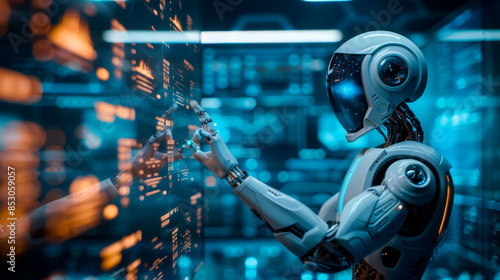 Cyborg in futuristic control room