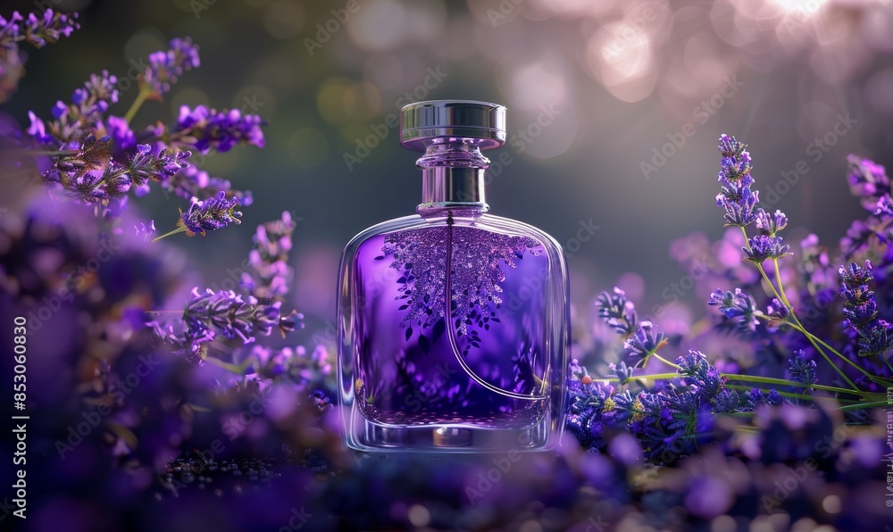 Elegant perfume made from lavender oil. copy space on bottle. Epic. Elegant perfume made from lavender oil. copy space on bottle. Epic.