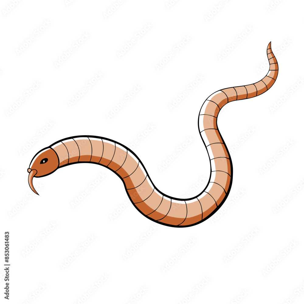 Fototapeta premium simple cartoon earthworm with a brown segmented body, wriggling.