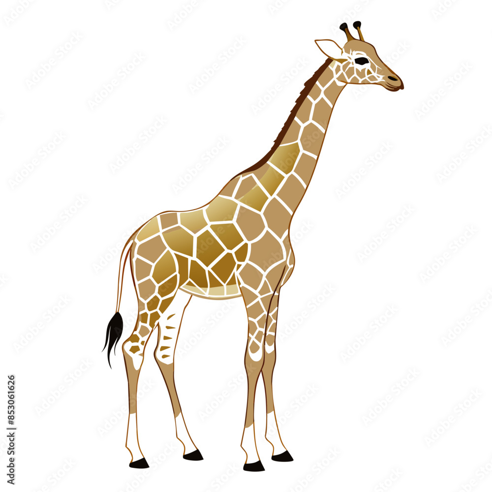 Fototapeta premium cute cartoon vector illustration of a giraffe standing with a friendly expression.