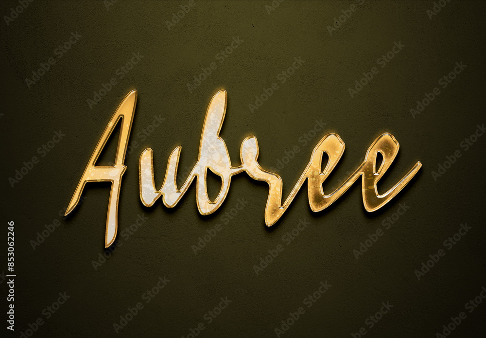 Old gold text effect of name Aubree with 3D glossy style Mockup. Old gold text effect of name Aubree with 3D glossy style Mockup.