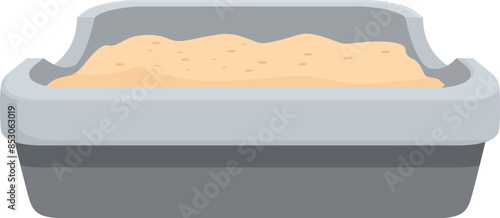 Gray plastic litter box filled with sand, an essential accessory for maintaining cat hygiene