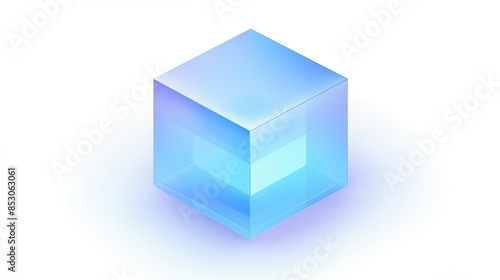 Translucent Blue Cube with Gradient Effect and Holographic Glow