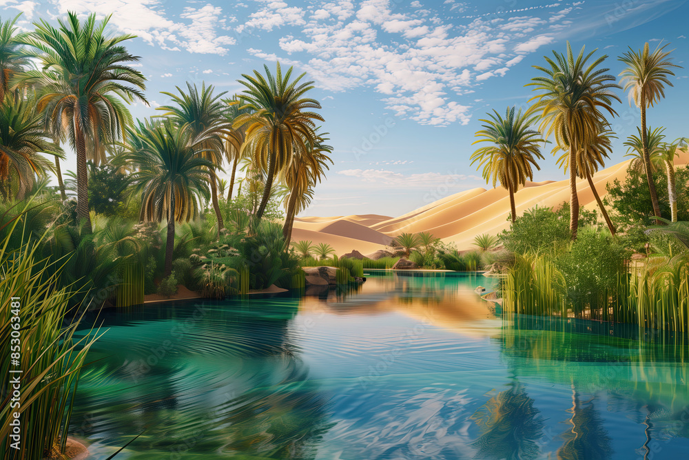 Landscape of an oasis in the middle of the desert Landscape of an oasis in the middle of the desert