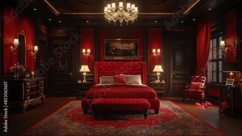 Red Classic Bedroom Evokes Warmth And Timeless Elegance In Interior Design, High Quality, HD