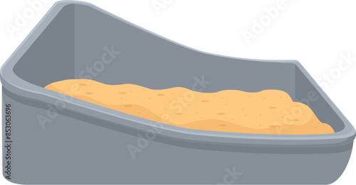 Gray plastic litter box being filled with sand for a cat to use as a toilet