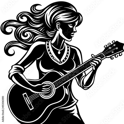 silhouette-of-an-young-woman-playing-guitar--white