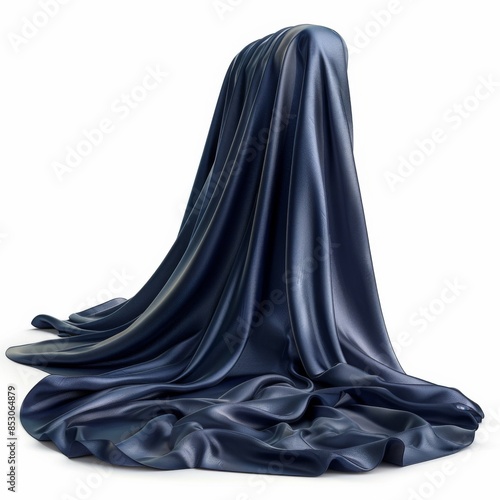 Side view of a contemporary silk duvet, elegant draped folds, rich midnight blue color, intricate stitching details, rendered with ultra-realistic digital painting techniques.