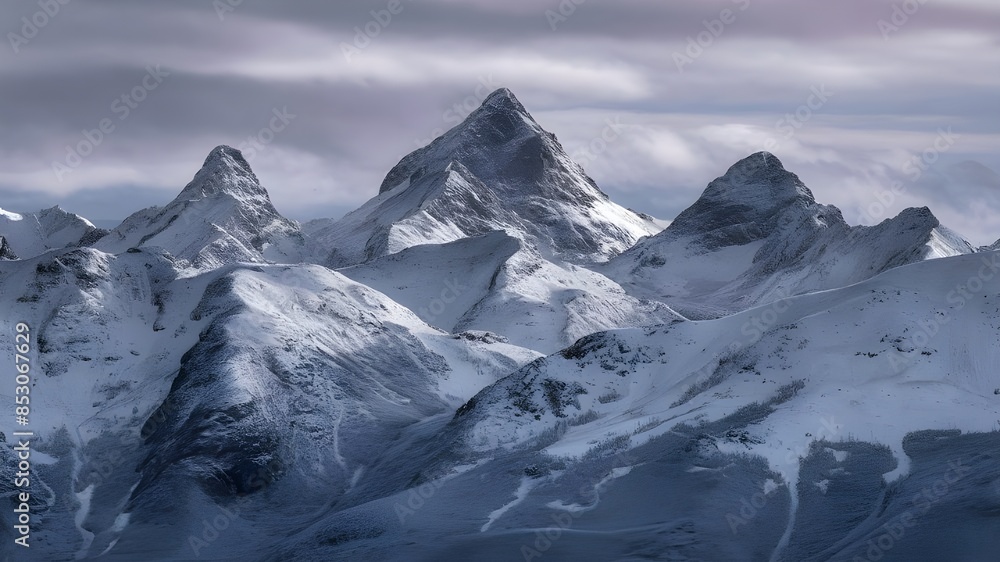 Obraz premium Snowy mountain peaks separated, winter background