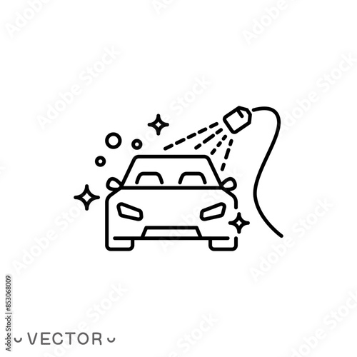 car washing service icon, car wash thin line symbol isolated on white background, editable stroke eps 10 vector illustration