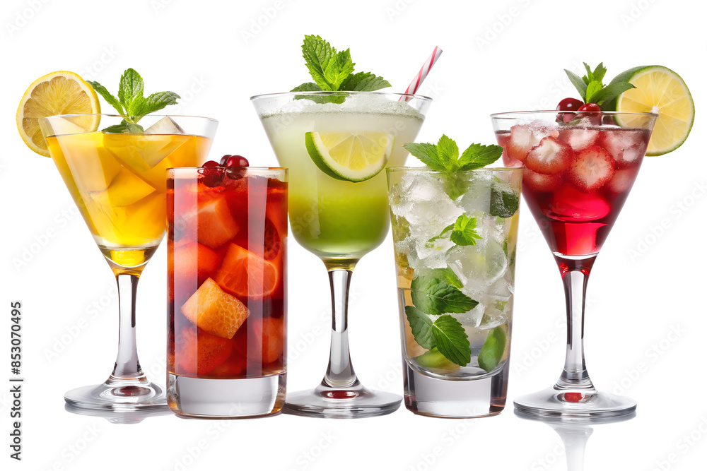 cocktails with fruits and berries isolated on transparent background cocktails with fruits and berries isolated on transparent background