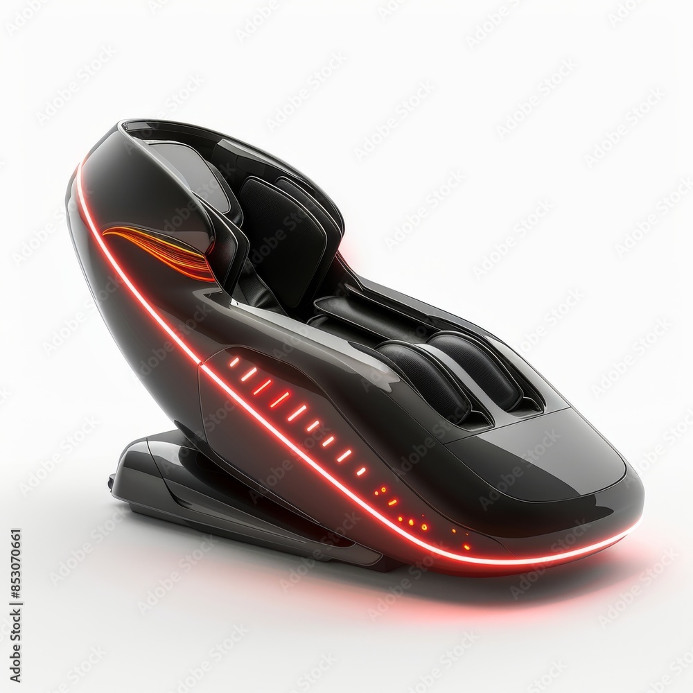 Tilted angle shot of a cutting-edge leg massager, matte black finish with glowing red accents, ergonomic and minimalistic, hyper-detailed CG 3D image Tilted angle shot of a cutting-edge leg massager, matte black finish with glowing red accents, ergonomic and minimalistic, hyper-detailed CG 3D image
