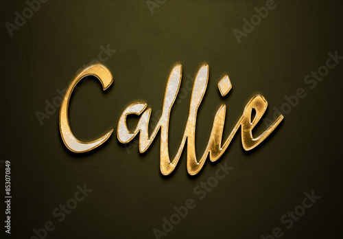 Old gold text effect of name Callie with 3D glossy style Mockup. photo