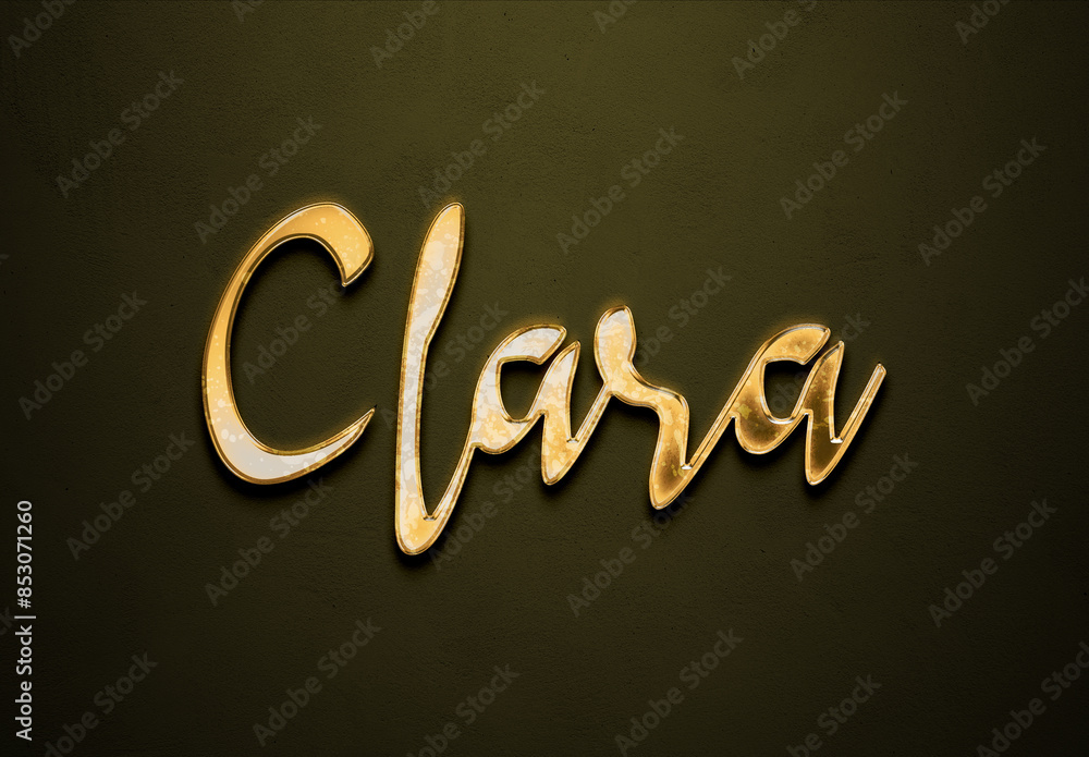 Old gold text effect of name Clara with 3D glossy style Mockup. Old gold text effect of name Clara with 3D glossy style Mockup.
