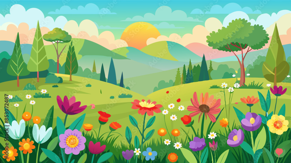 Naklejka premium spring-meadow-with-wildflowers