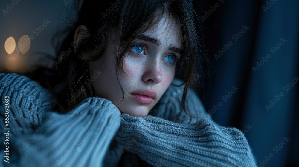 Woman Suffers From Depression And Insomnia In Her Bedroom, Seeking Peace Amid Inner Turmoil, High Quality, HD Woman Suffers From Depression And Insomnia In Her Bedroom, Seeking Peace Amid Inner Turmoil, High Quality, HD