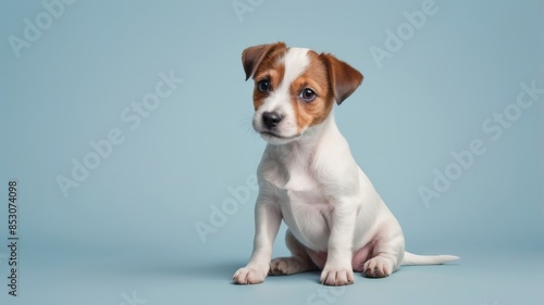 Obraz na płótnie Funny Jack Russell puppy on a blue background w salonie