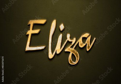 Old gold text effect of name Eliza with 3D glossy style Mockup. photo