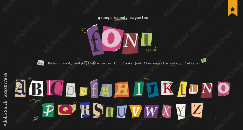 custom made wallpaper toronto digitalSet of magazine cutout alphabet font. Cut letter. Typography type from newspaper. Pop art clipping word. Vector crime grunge illustration with ripped and torn elements
