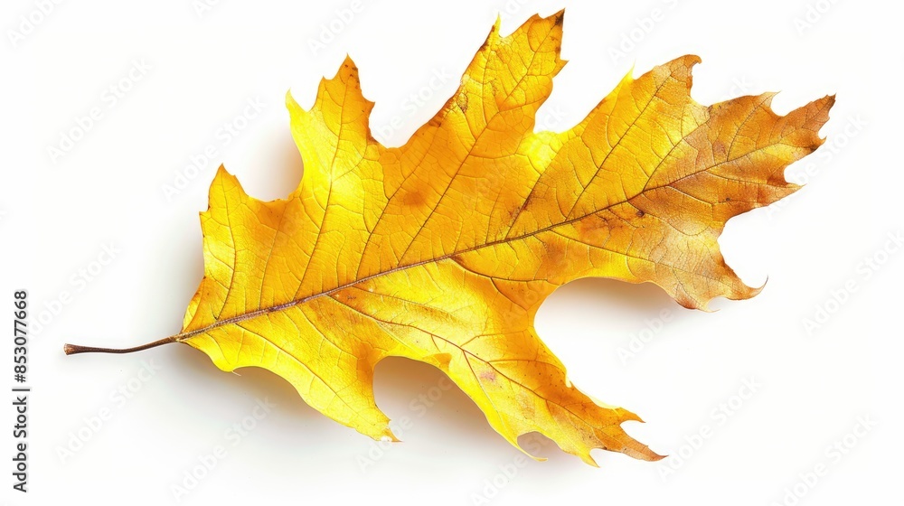 Isolated white background yellow oak leaf in fall Isolated white background yellow oak leaf in fall