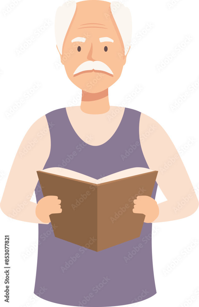 Elderly man is holding a book, engrossed in reading and expanding his knowledge Elderly man is holding a book, engrossed in reading and expanding his knowledge