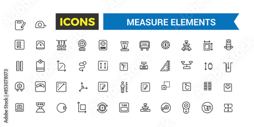 Measuring elements icon set. Outline icons pack. Editable vector icon and illustration.