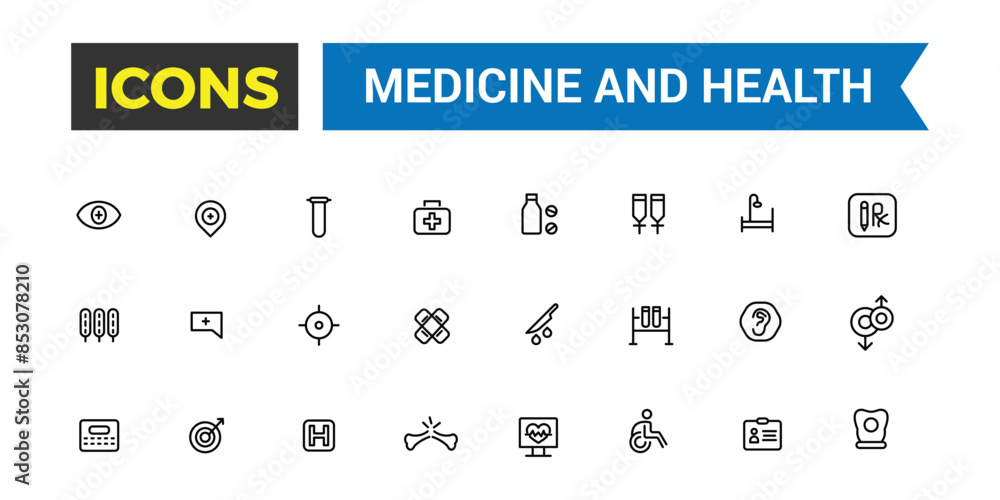 Medicine and Health symbols icon set. Editable vector icon and illustration. Medicine and Health symbols icon set. Editable vector icon and illustration.